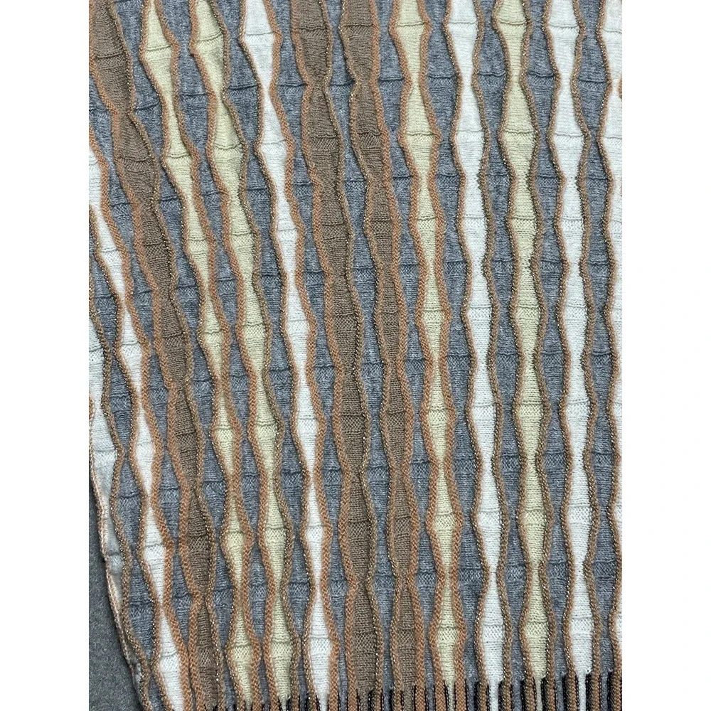 Women's M Sweater Top‎ Anthropologie Nessa Striped Smocked Gray Orange Wool Boho